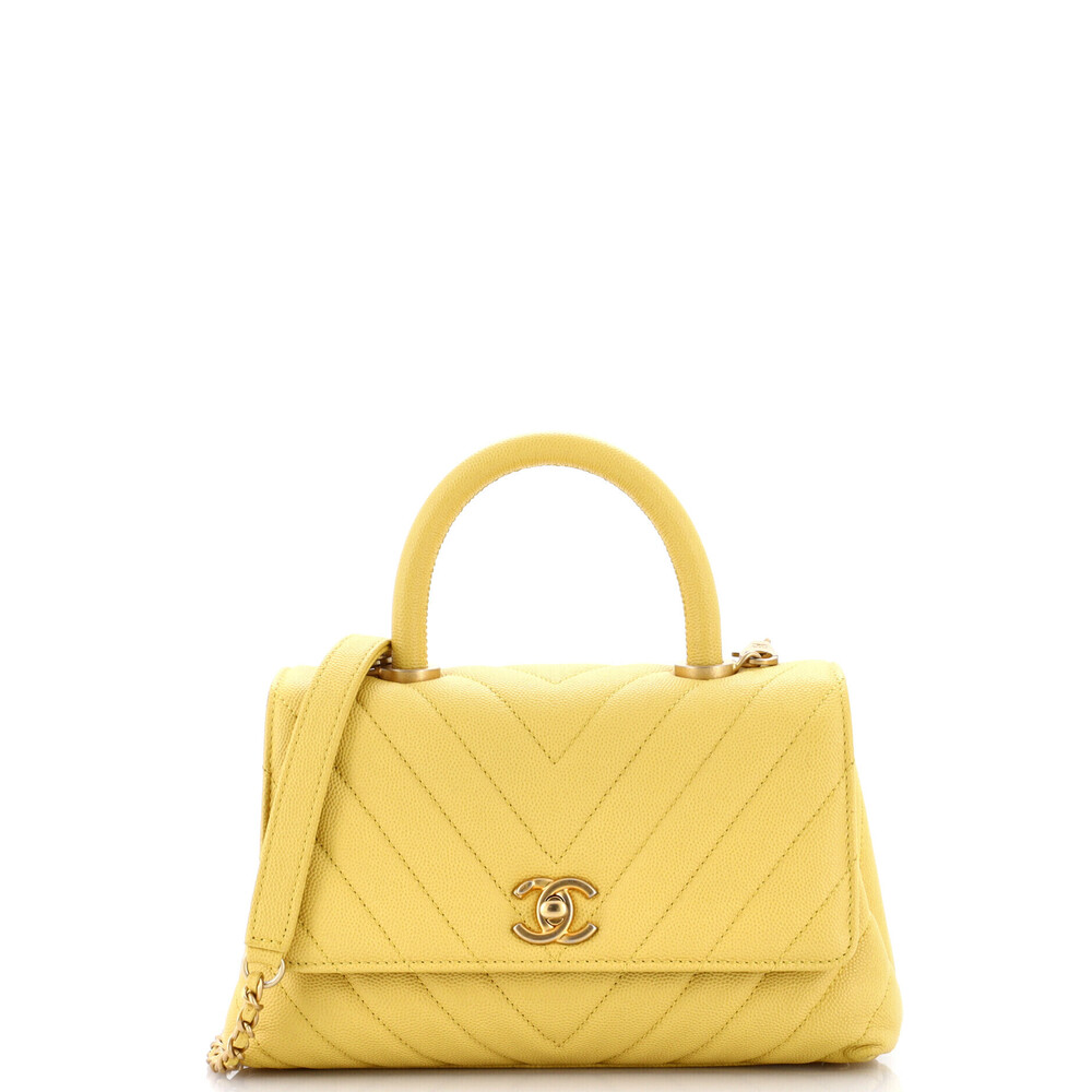 Chanel Mini Coco Top Handle Bag Chevron Caviar